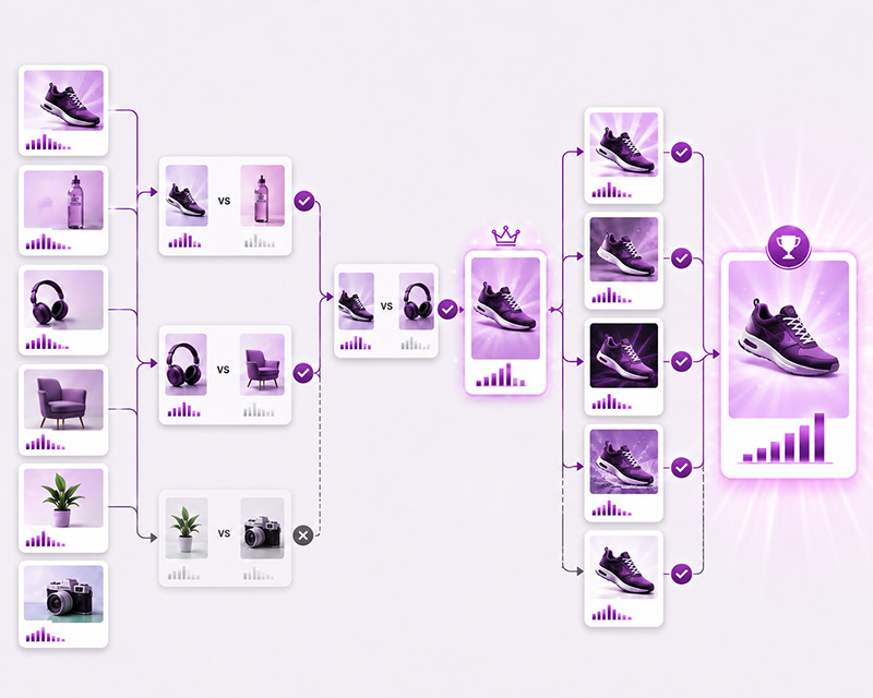 Creative testing across hooks, visuals, formats, and offers