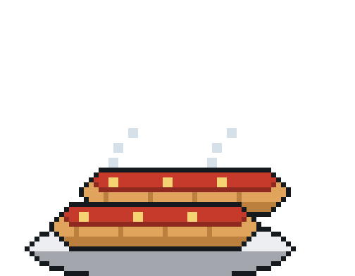 Pixel-art enchiladas with a YUM thought bubble