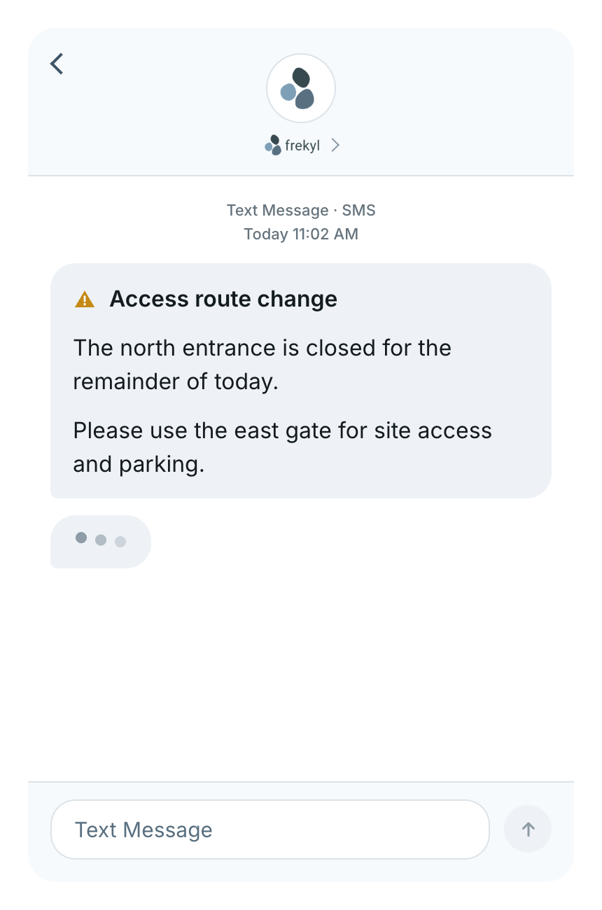 A Frekyl access route change text message