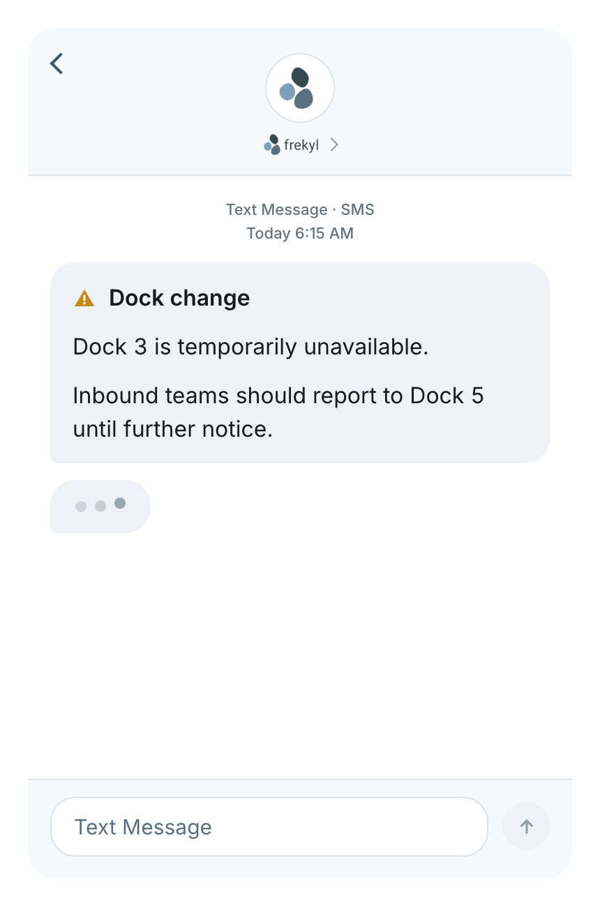 A Frekyl dock change text message