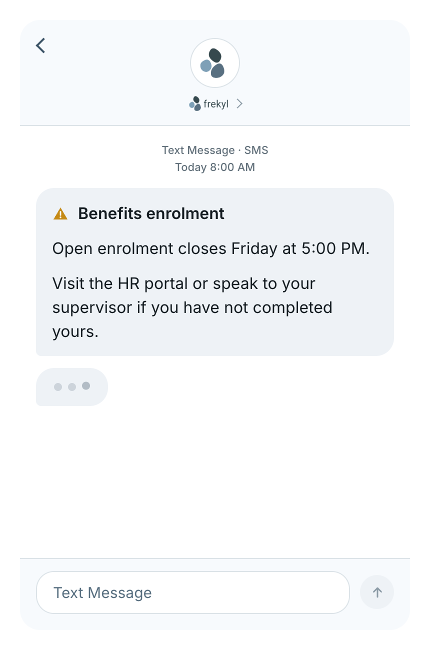 A Frekyl benefits enrolment text message