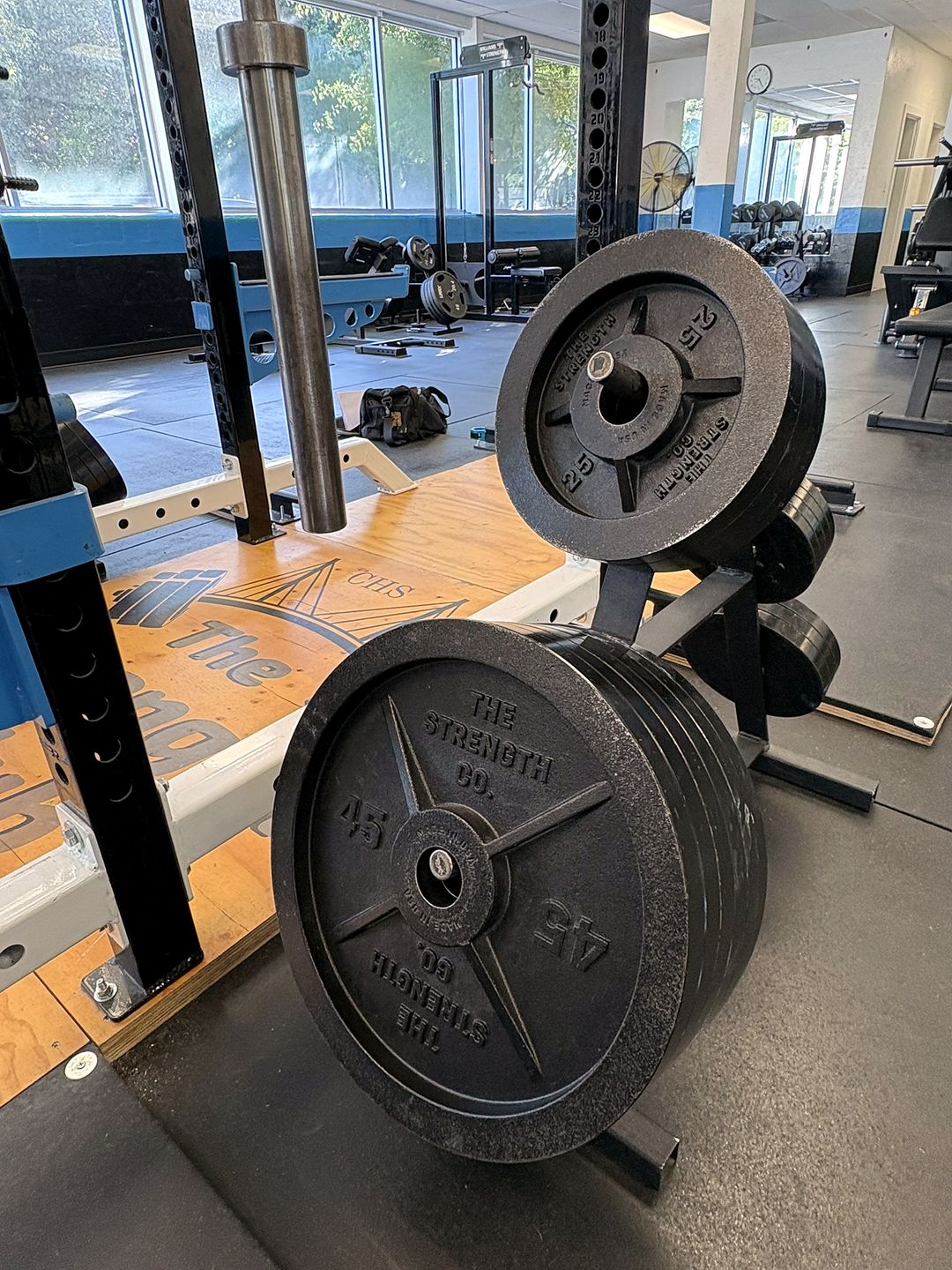 Old-school cast iron plates made in the USA at The Strength Club in Charleston, SC