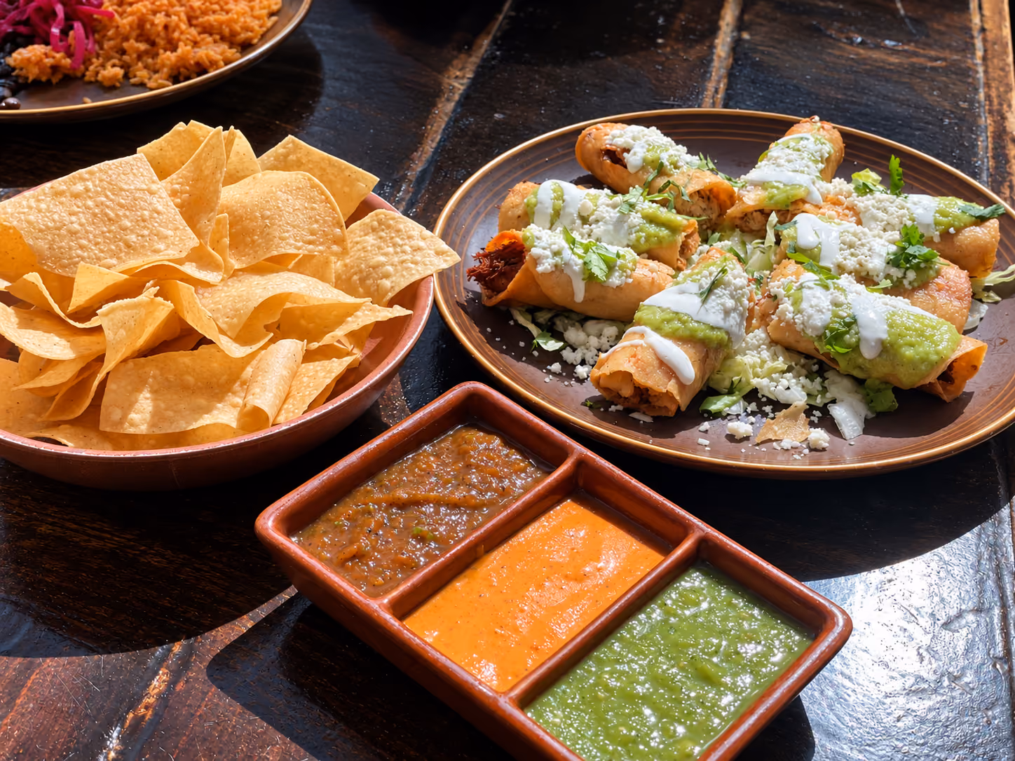 Flautas with trio of salsas