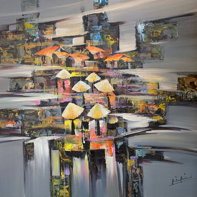 Charming Chaos: Hội An Market Vista — acrylic on canvas by Hoa Thái