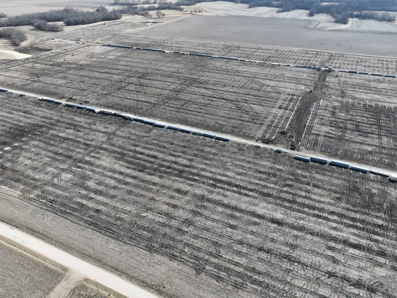 Aerial view of large-scale field installation project