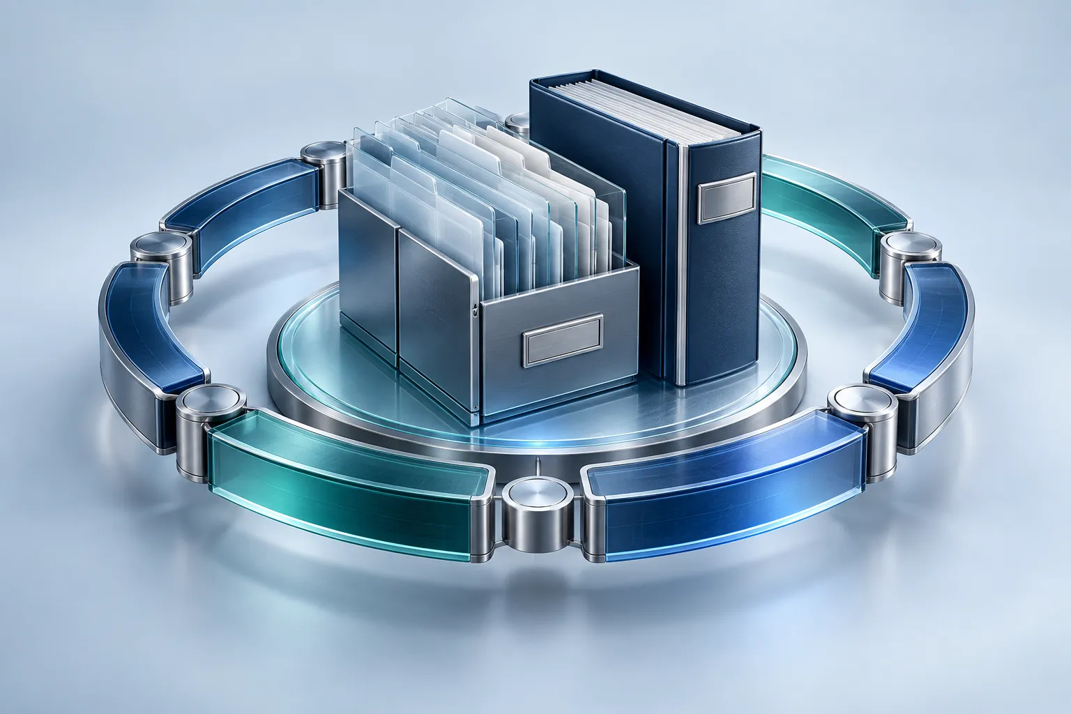 A precise management-system ring surrounding an information archive and a technical policy binder