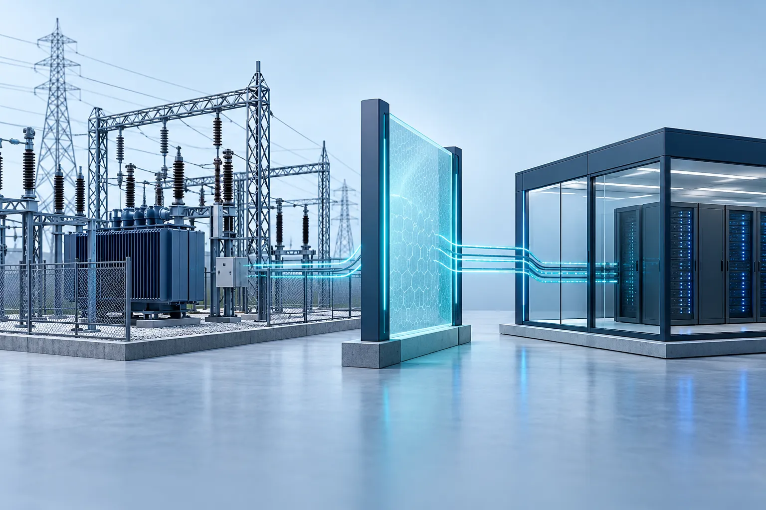 An electrical grid substation and a control server separated by a protected network boundary