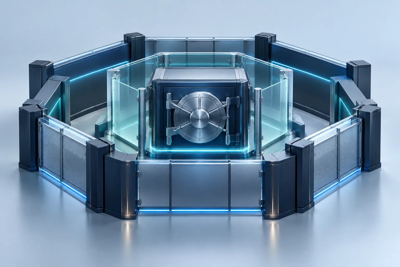 Layered protective infrastructure with separate inner and outer boundaries around a sensitive information vault
