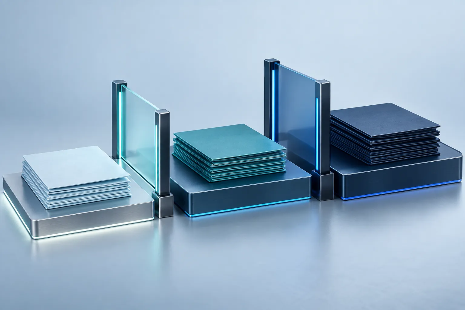 Three document tiers of different navy and teal tones separated by controlled access boundaries