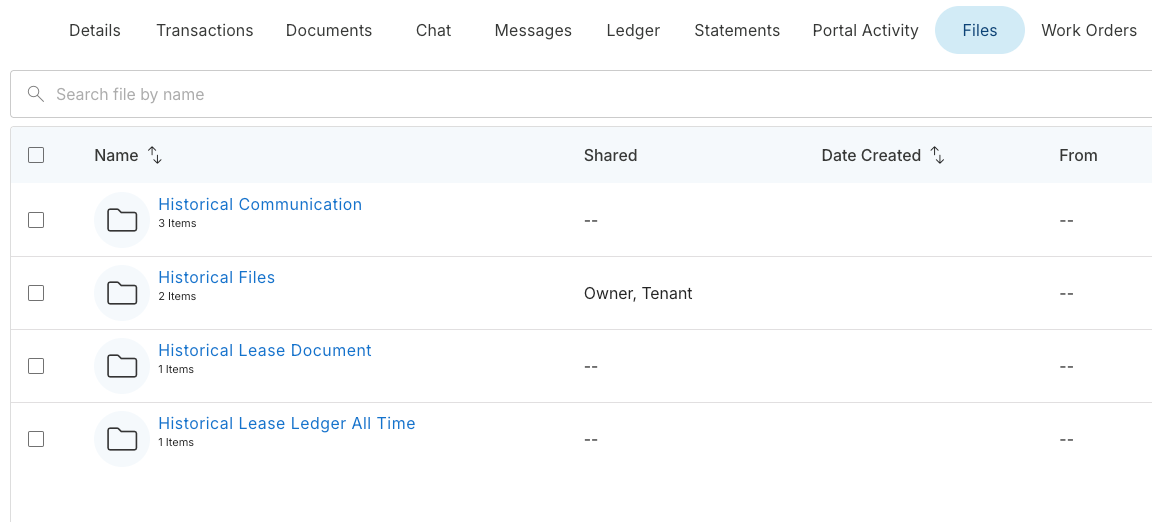 Lease folders organized in Rentvine