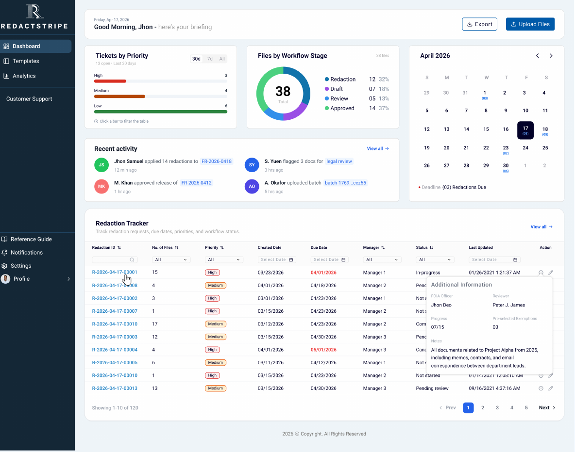 RedactStripe dashboard · Brochure demonstration records
