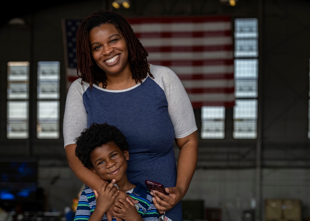 A military family reunited at a homecoming