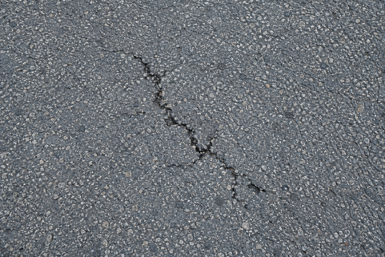 Illustrative pavement inspection image showing a branching surface crack