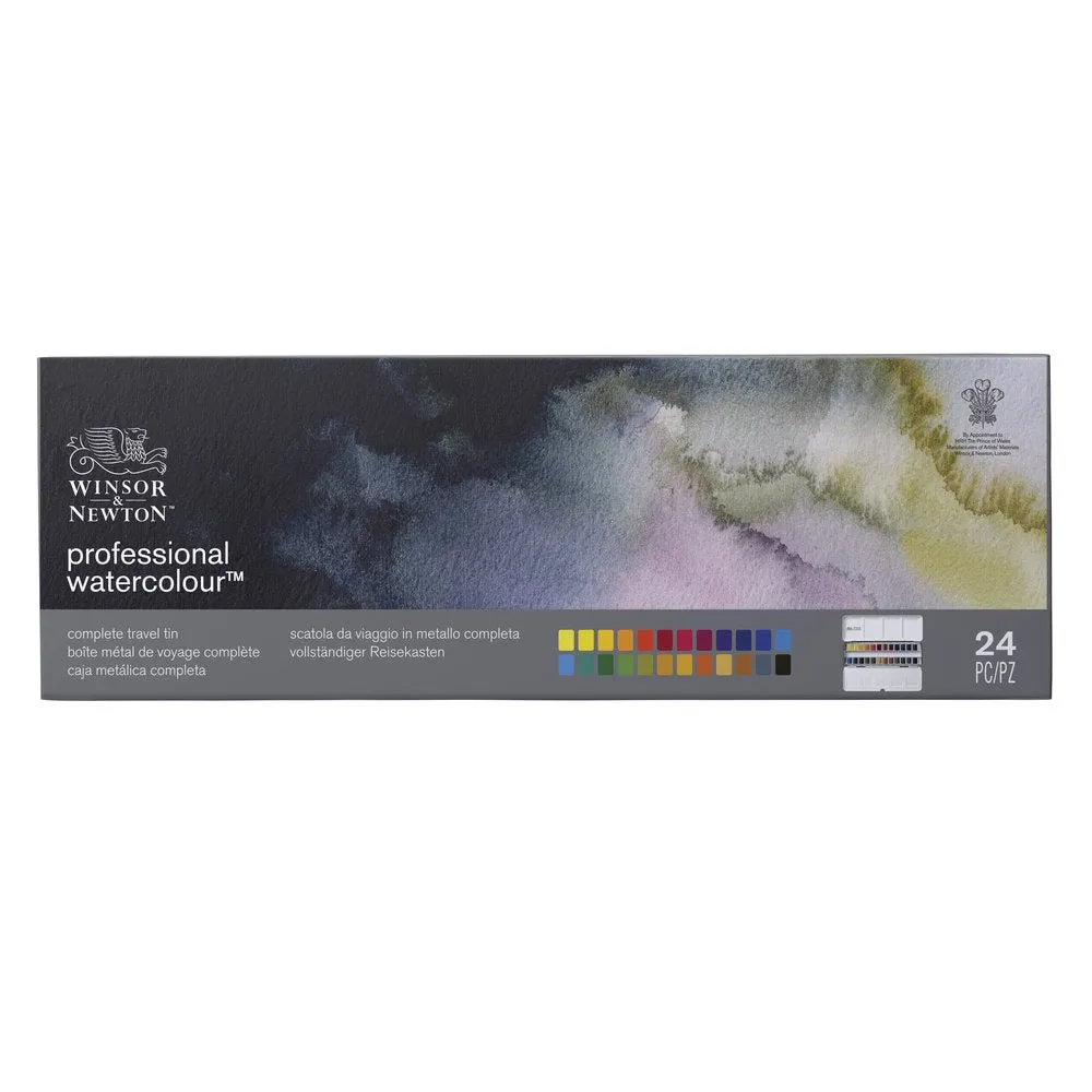 Professional Watercolour Travel Tin — 24 Half Pans — Winsor & Newton