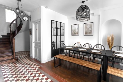 The house’s dining room and staircase