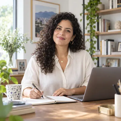 AI-generated illustrative administrative professional organizing her work