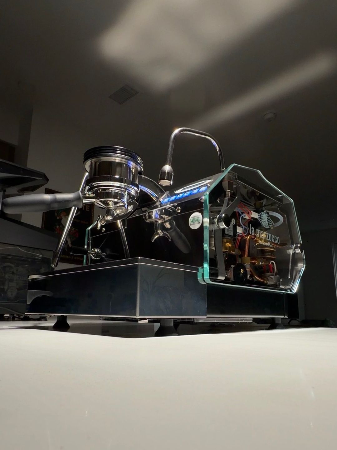 La Marzocco GS3 espresso machine with glass side panels