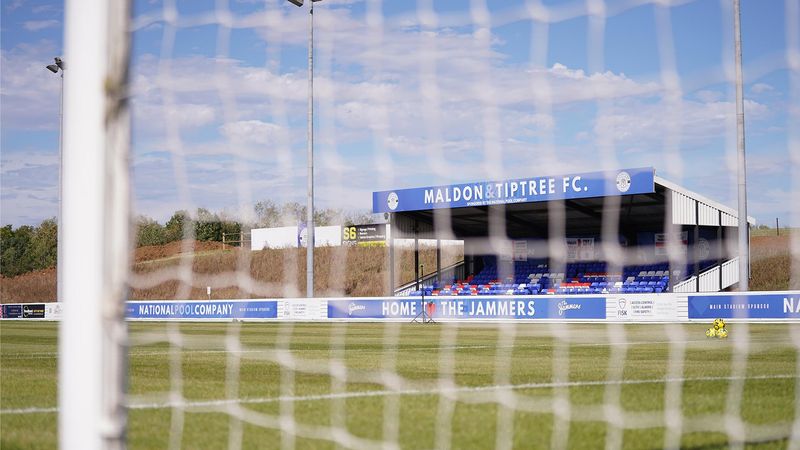 The Maldon Stadium through a goal net