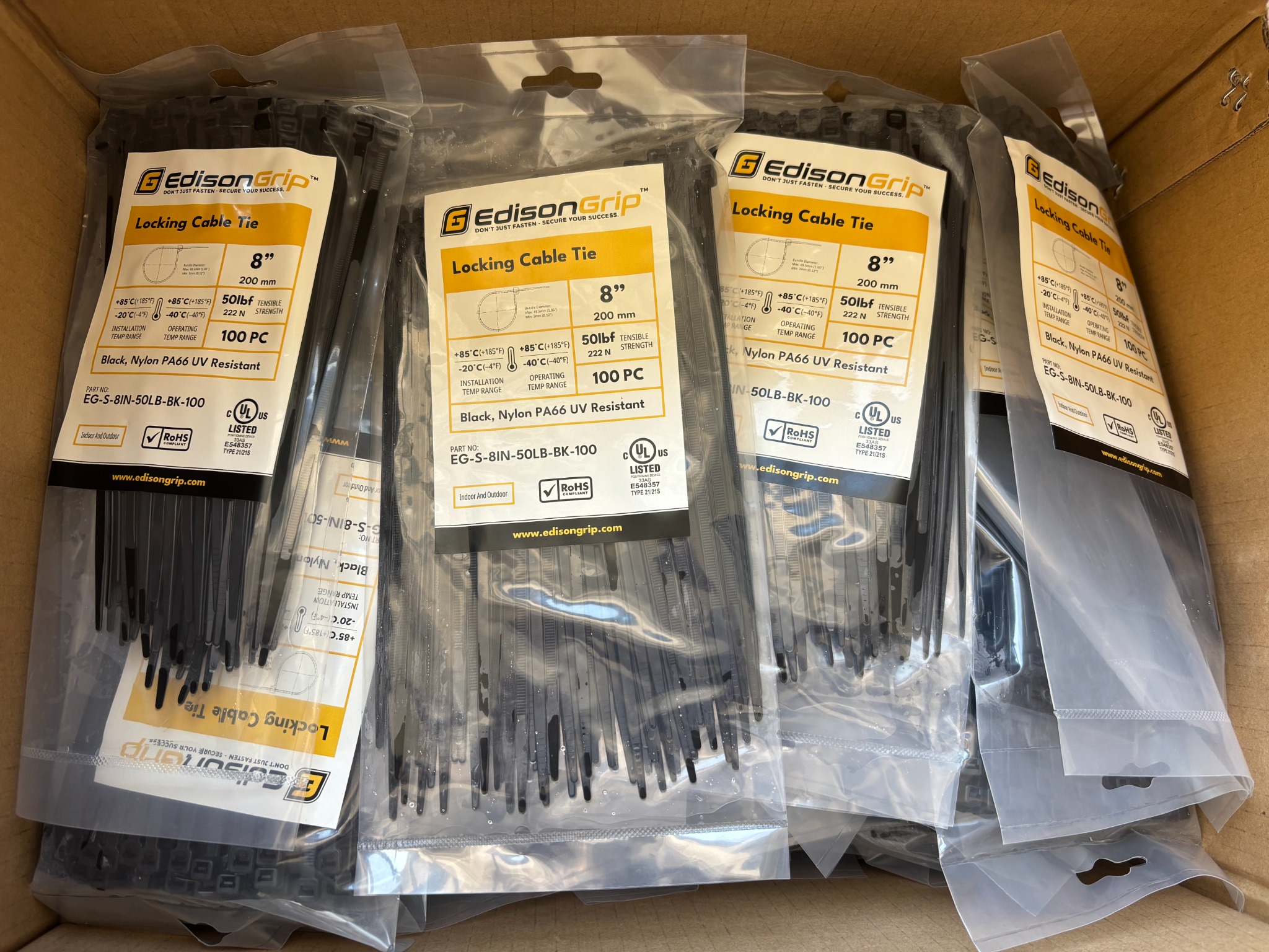 Packaged EdisonGrip standard nylon locking cable ties