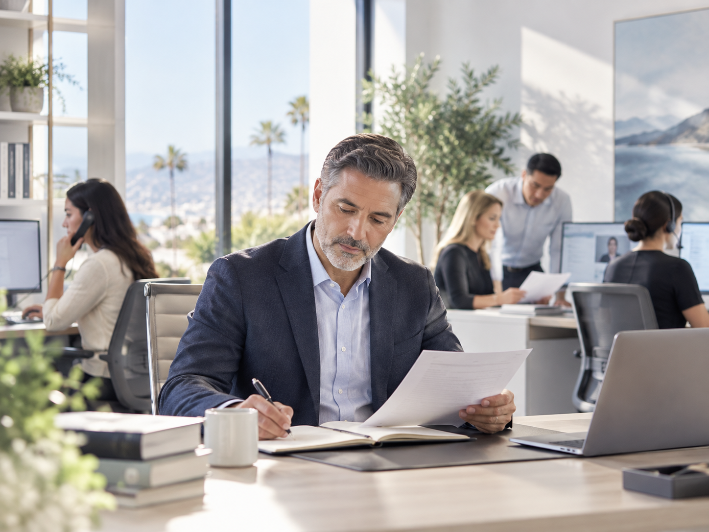 Physician focused on medical-legal work while a support team coordinates the work around the evaluation.