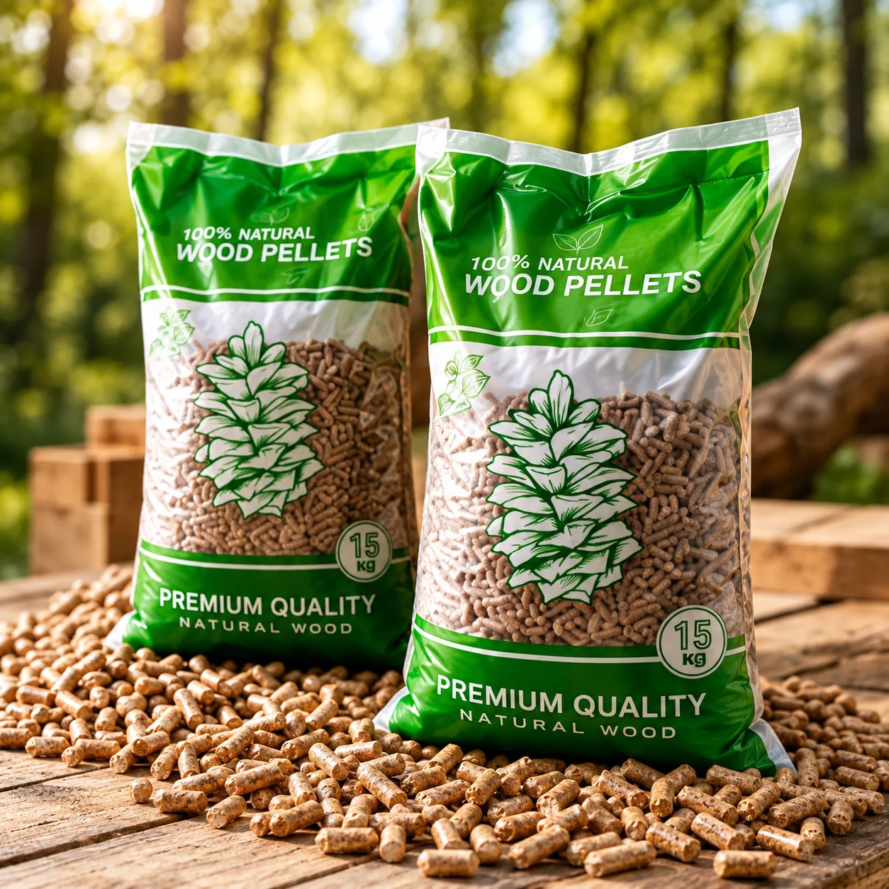 Ilustracja dwóch worków pelletu drzewnego 15 kg