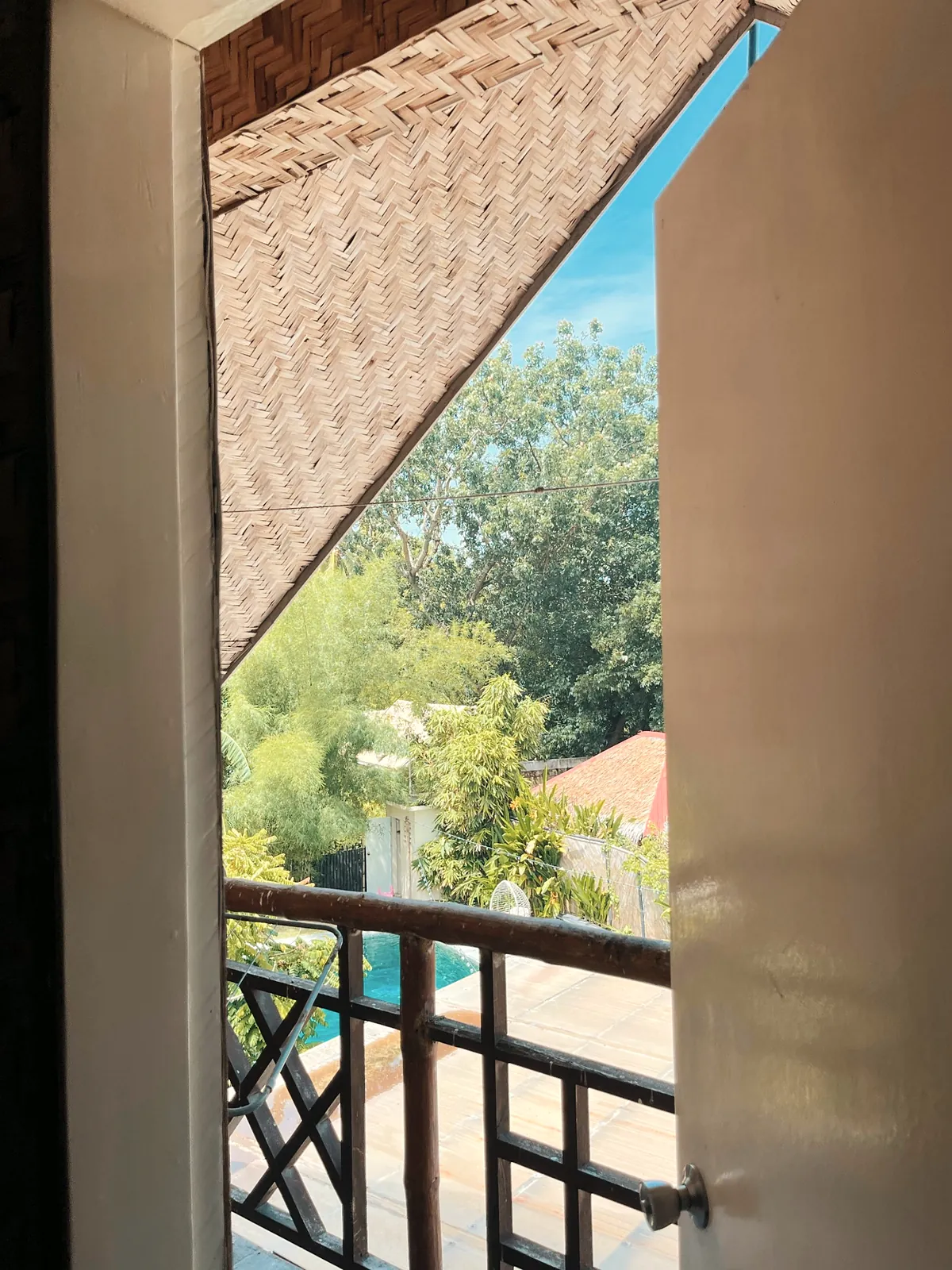 Dorm balcony with a garden view