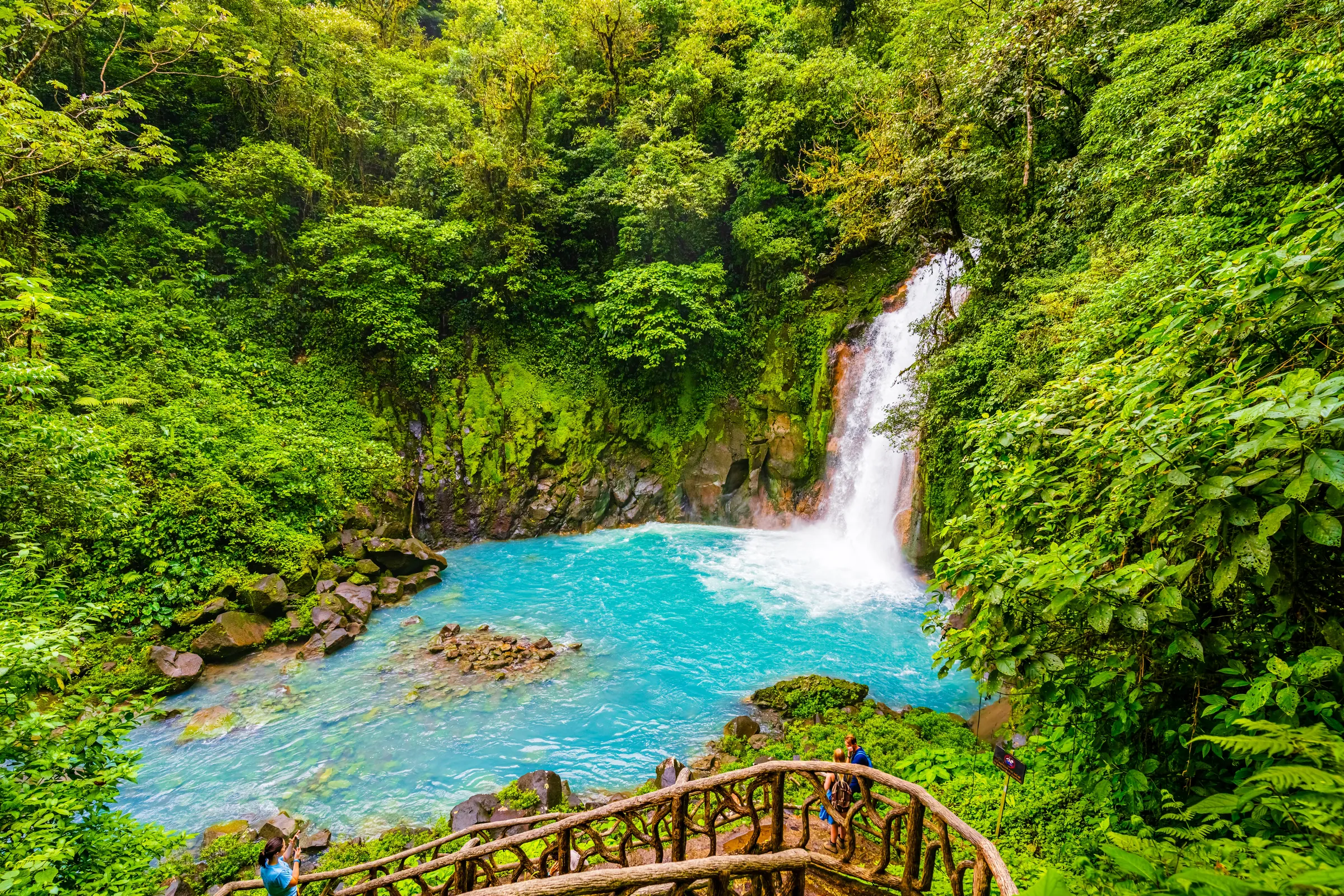 Sky-blue pool below the Rio Celeste waterfall, Tenorio, Costa Rica