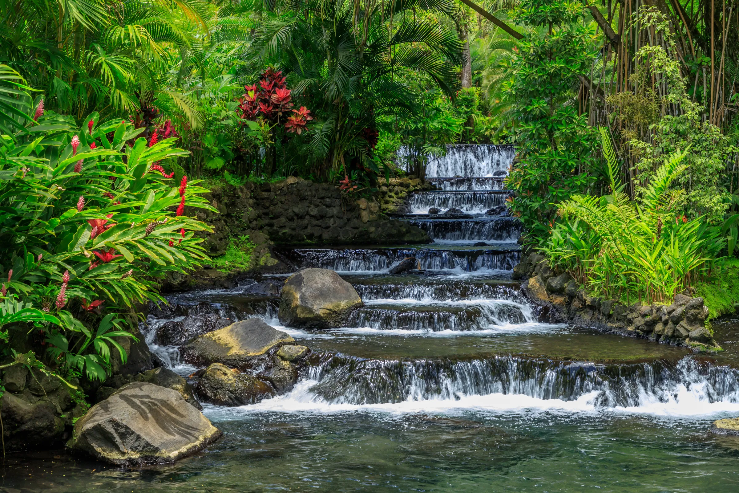 Hot spring cascades in the rainforest near Arenal, Costa Rica