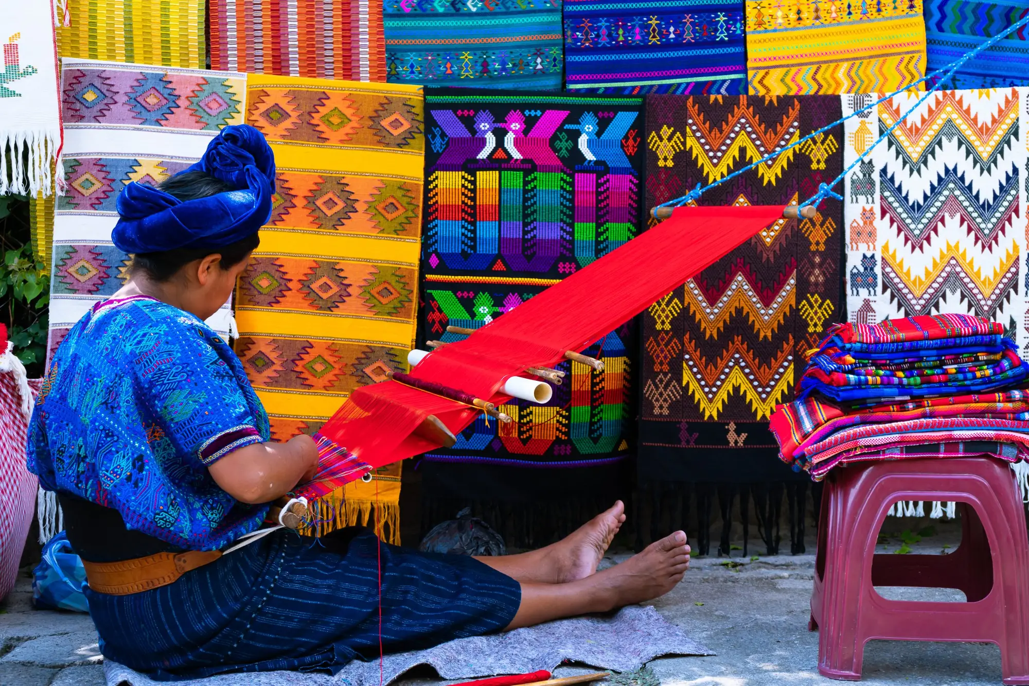Traditional backstrap weaving in Guatemala.