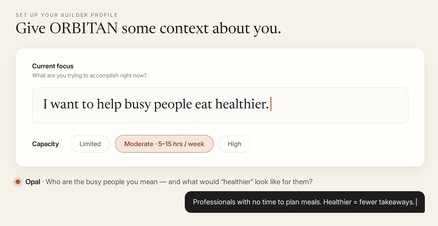 Orbitan Discover screen from a real Build: Healthy Meal Planner.
