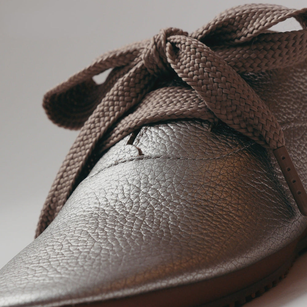 Soft unlined Pewter leather close-up