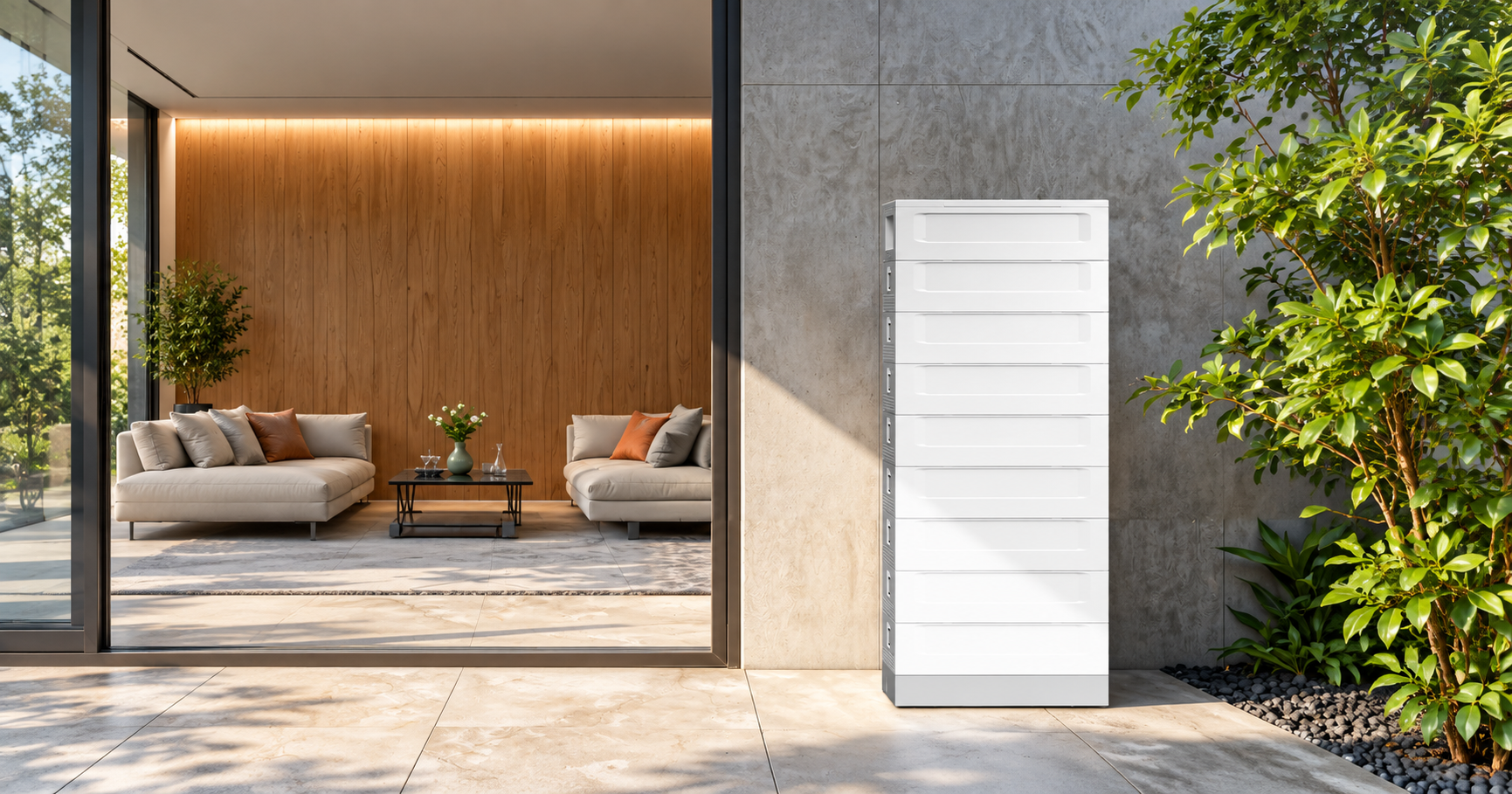 Stacked battery in a residential setting