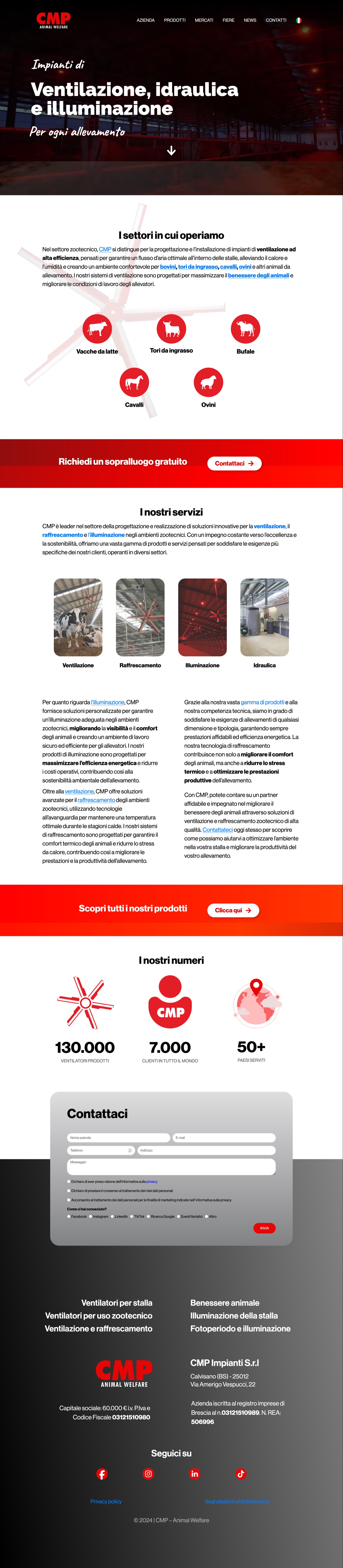 CMP Impianti website: ventilation, plumbing and lighting for livestock farms