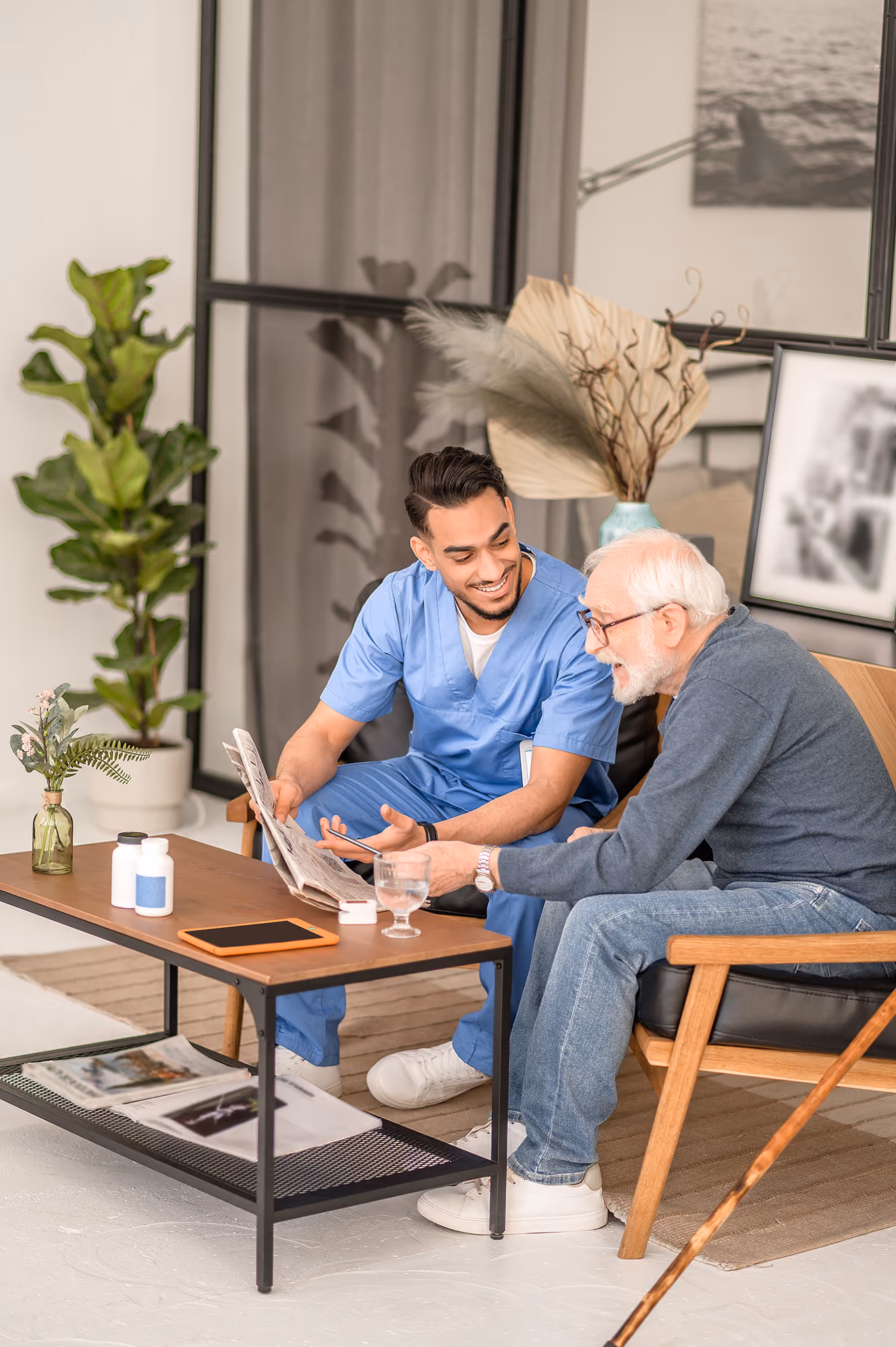 Caregiver with a senior client at home