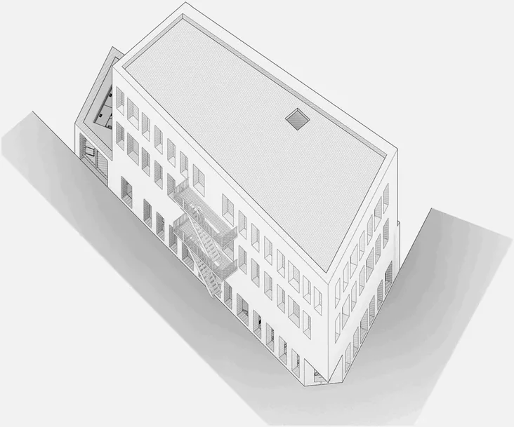 Axonometric drawing of an existing building alteration