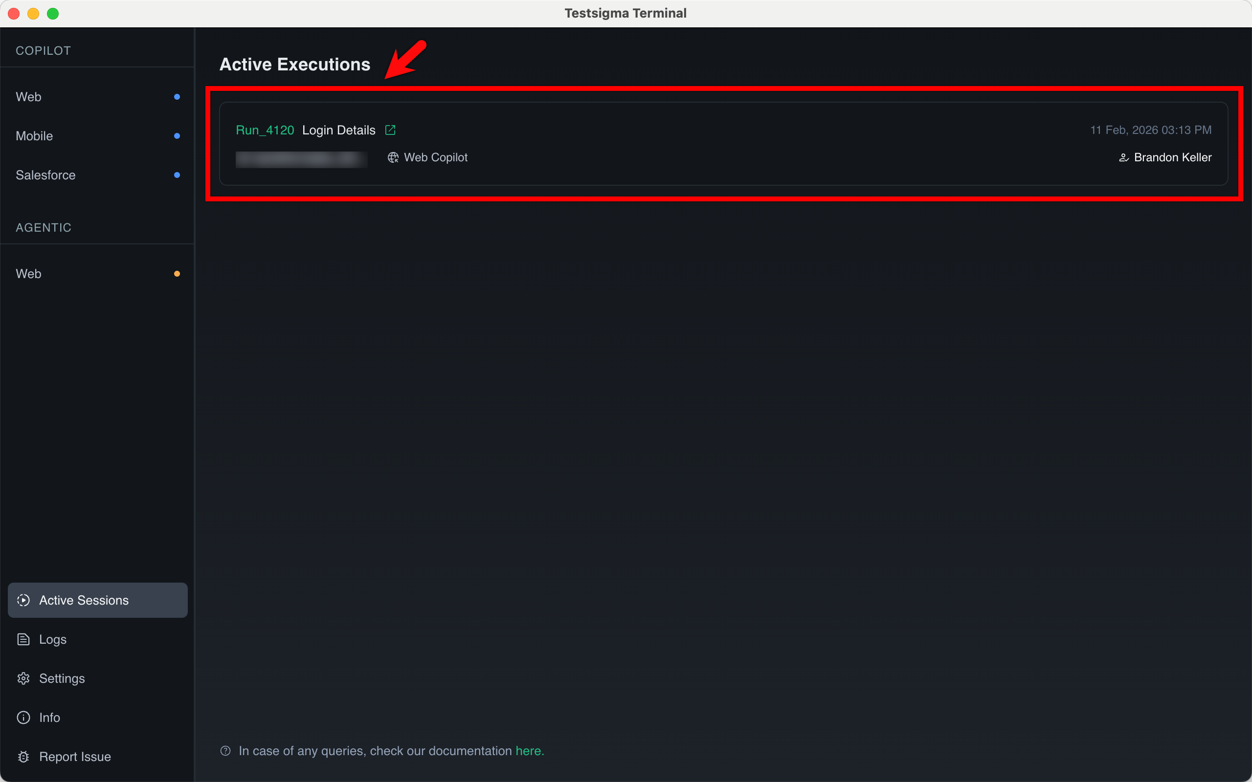 Details of Active Sessions