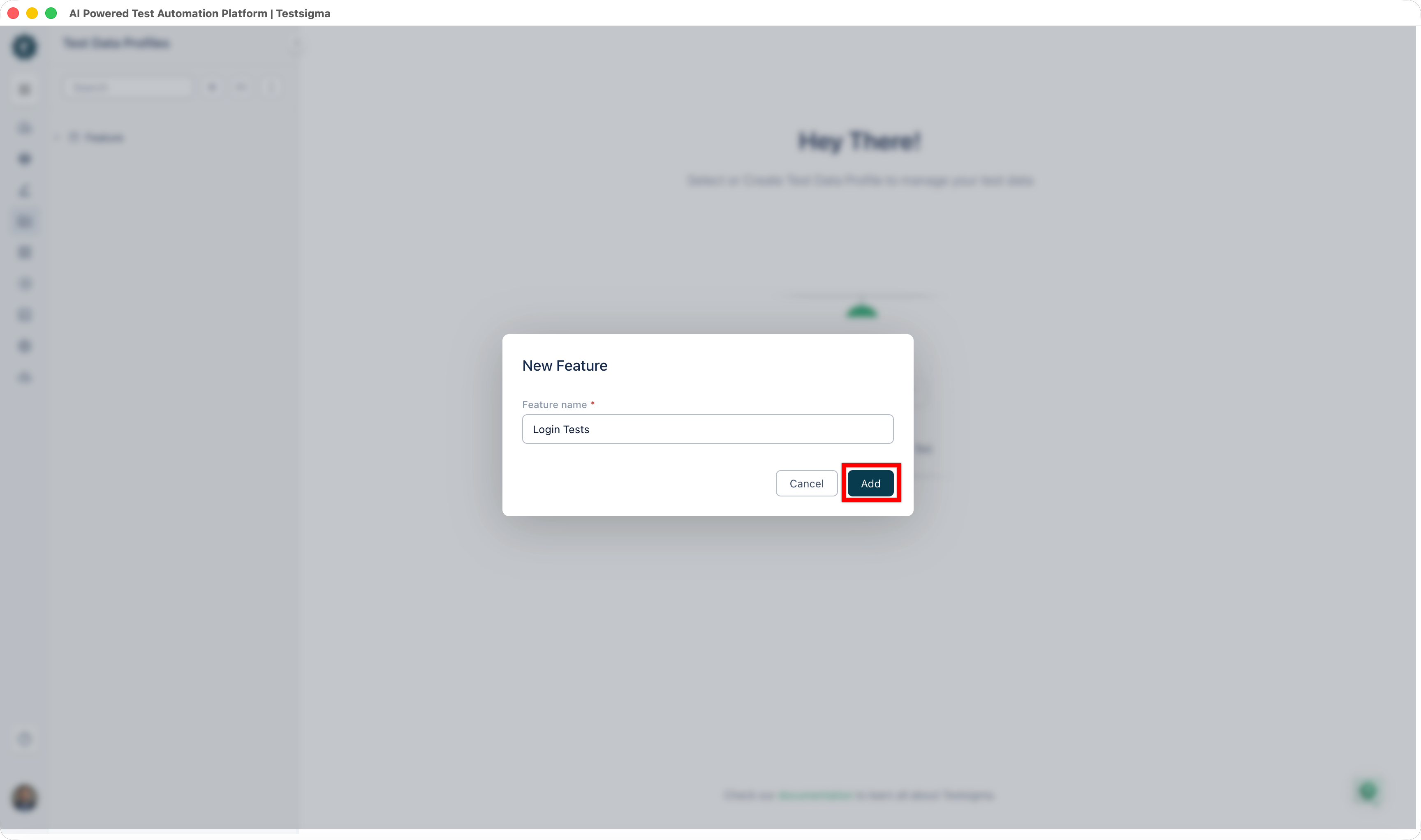 click add button to create feature