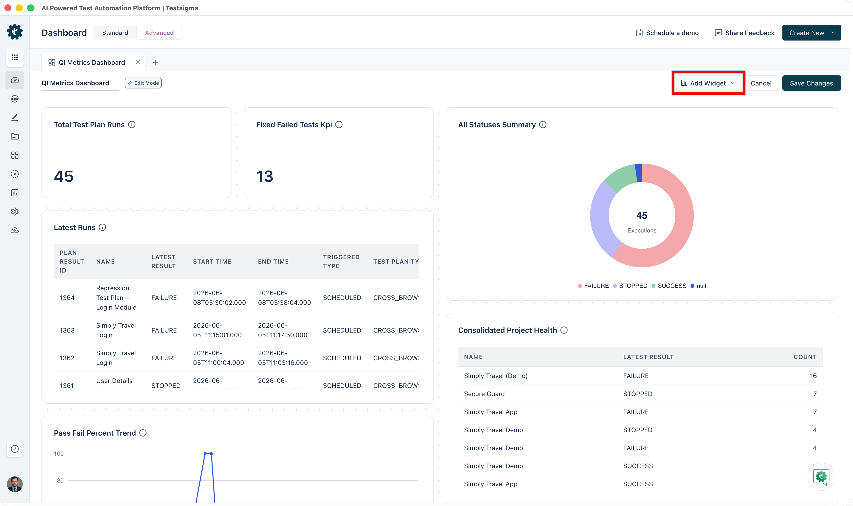 Adding Widgets to Dashboard