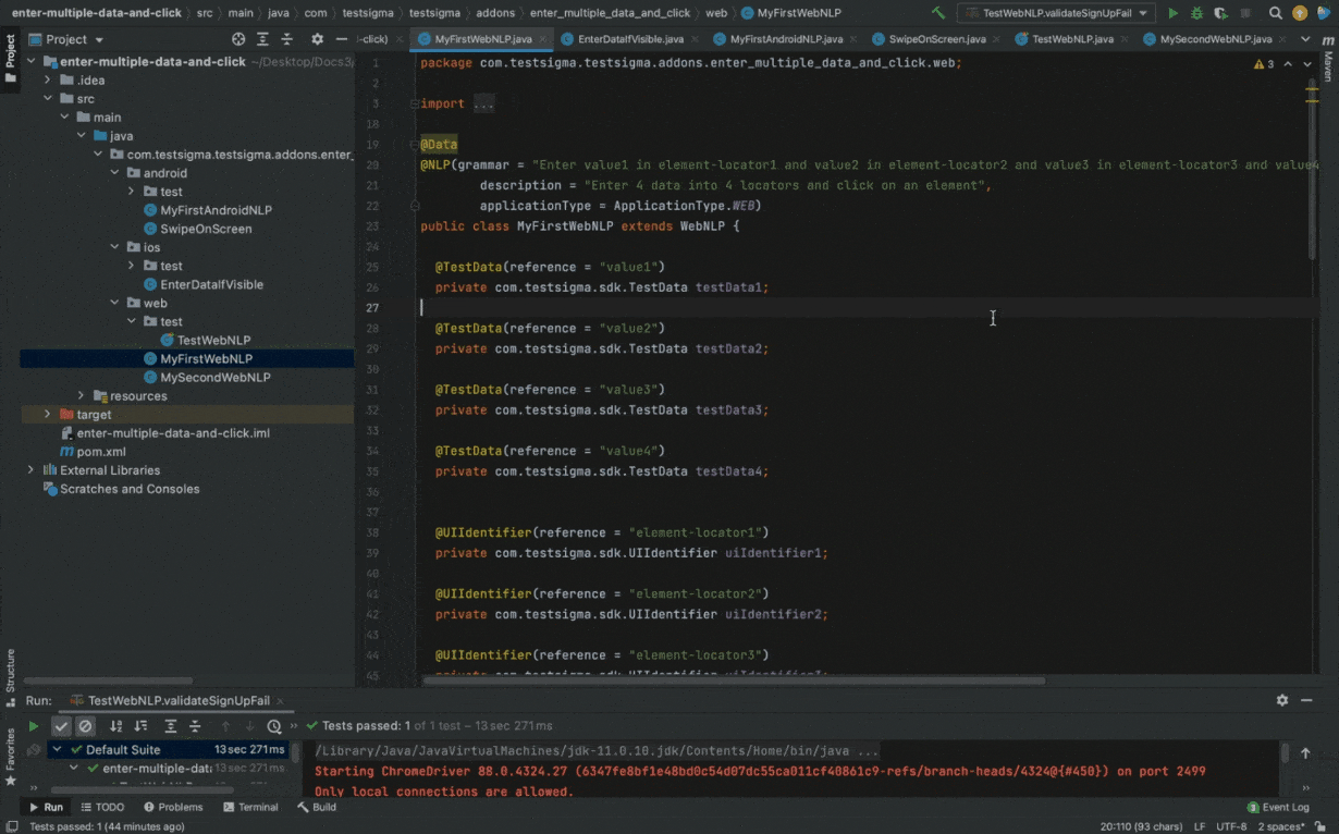 Snapshot of the sample code showing most common annotations and options
