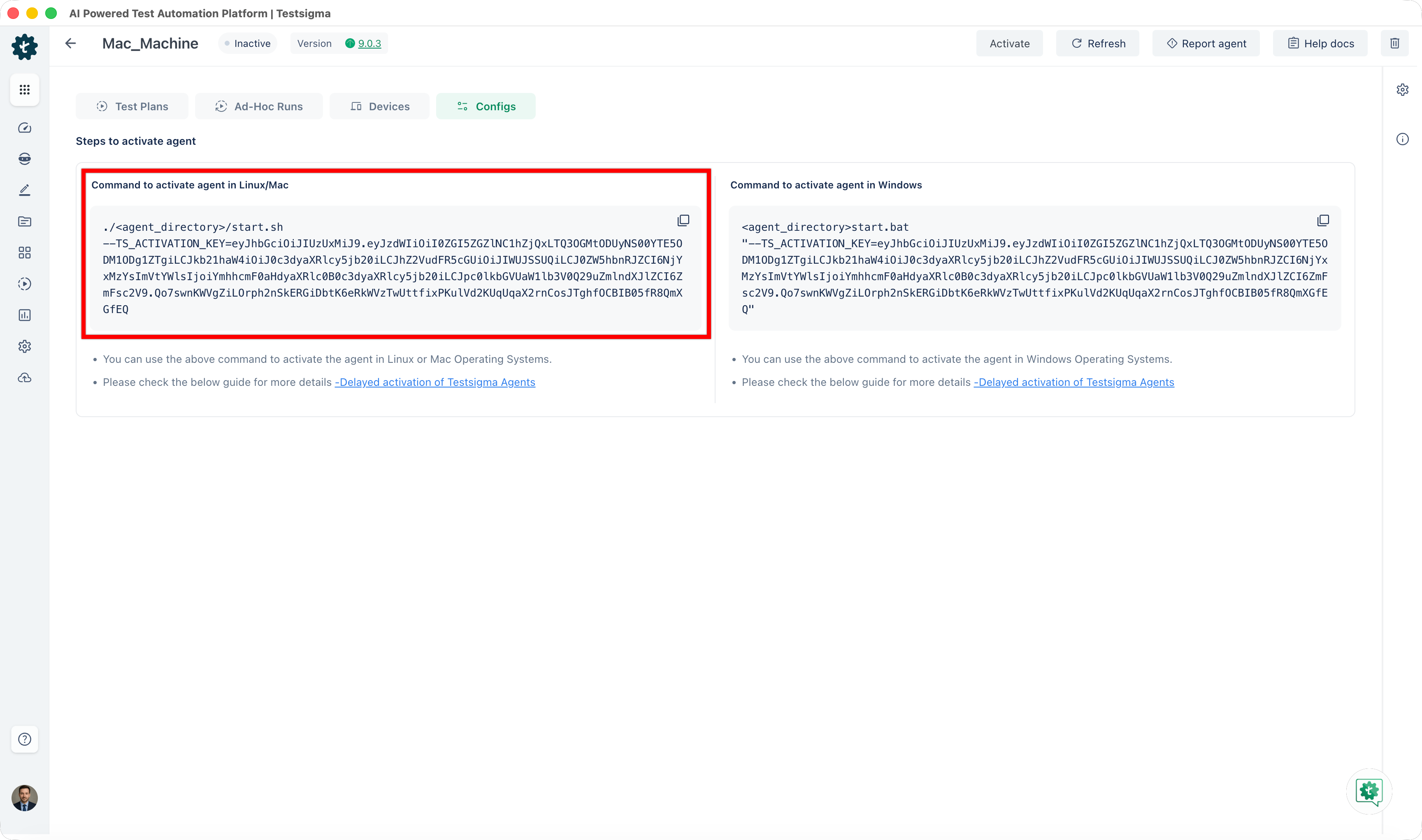 Config page