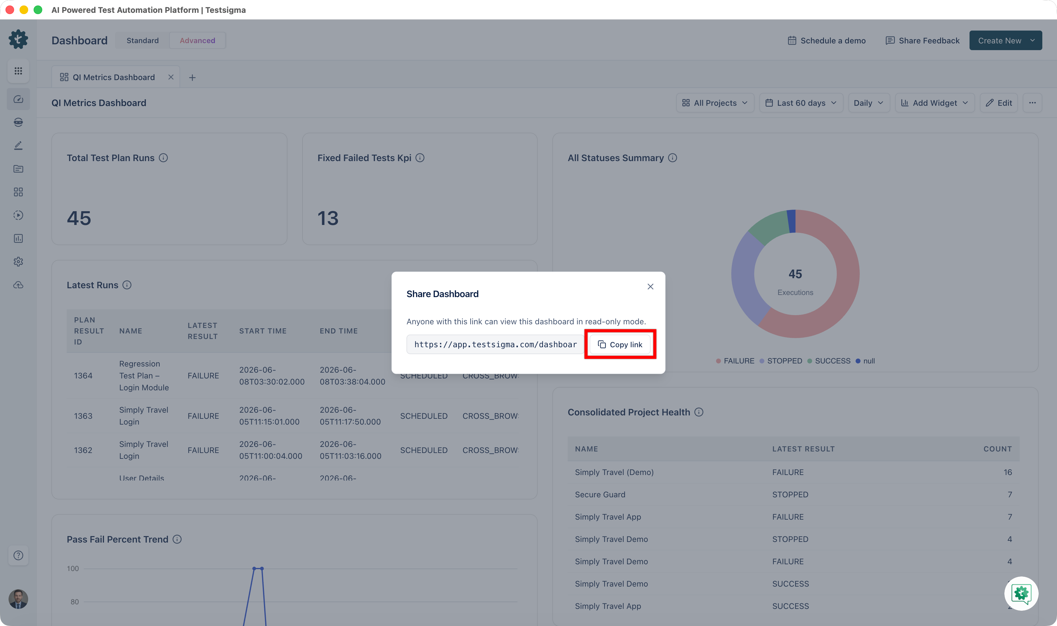 Copying Shareable Dashboard Link