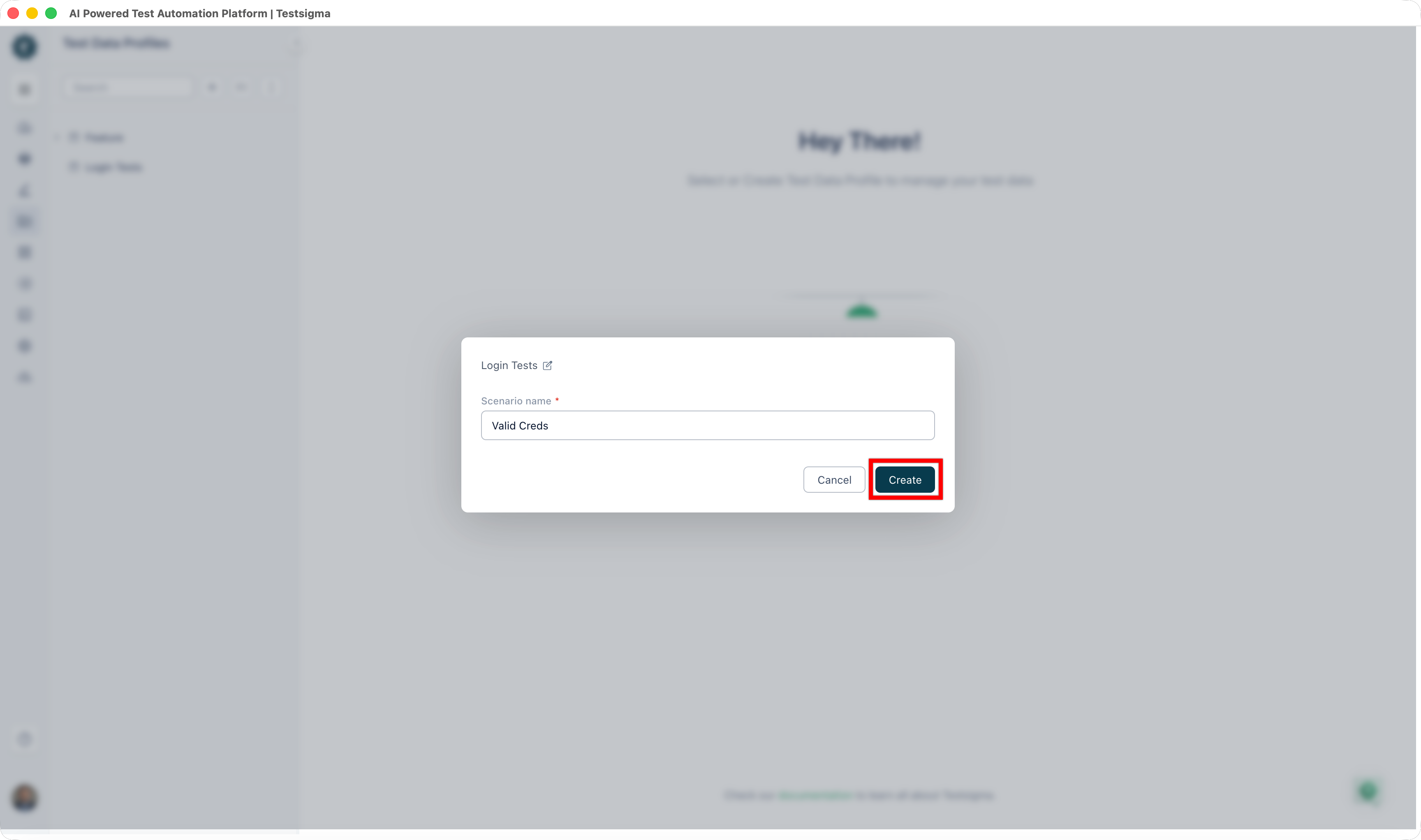 click create to add scenario