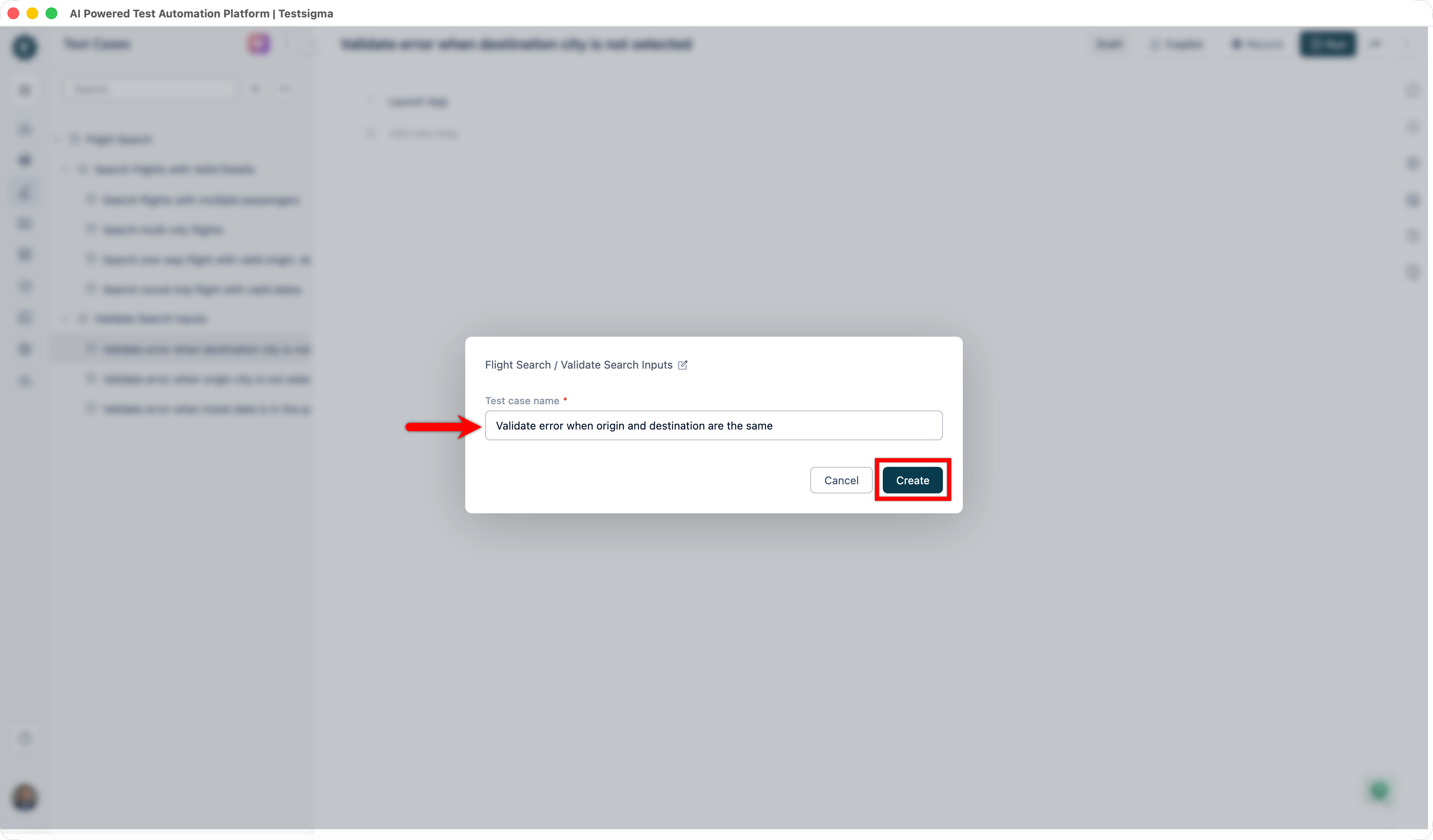 Enter Name for Test Case