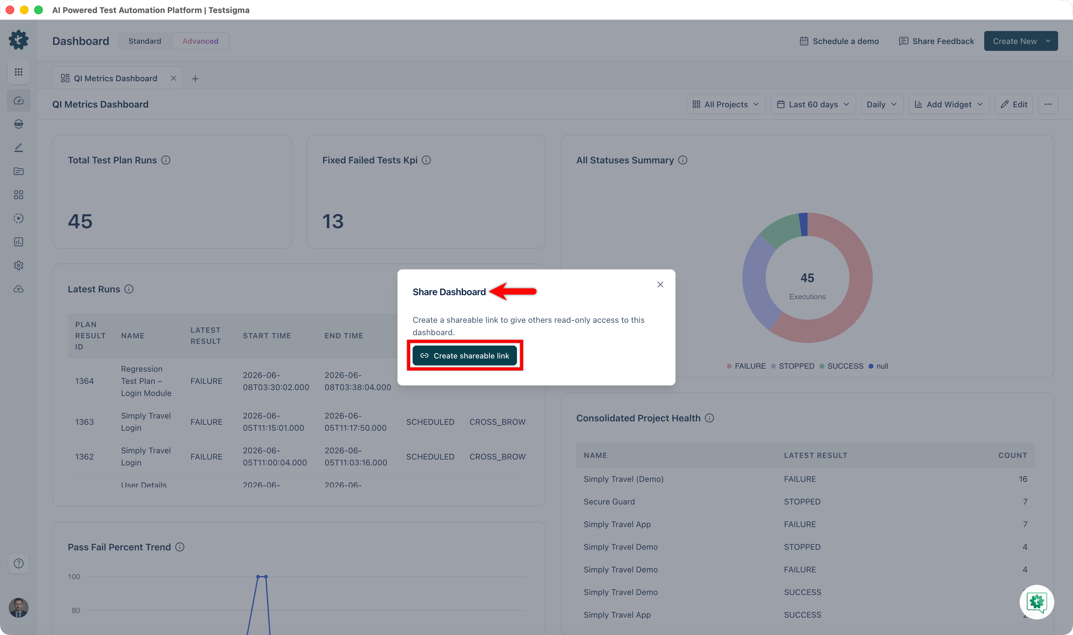 Creating Shareable Dashboard Link