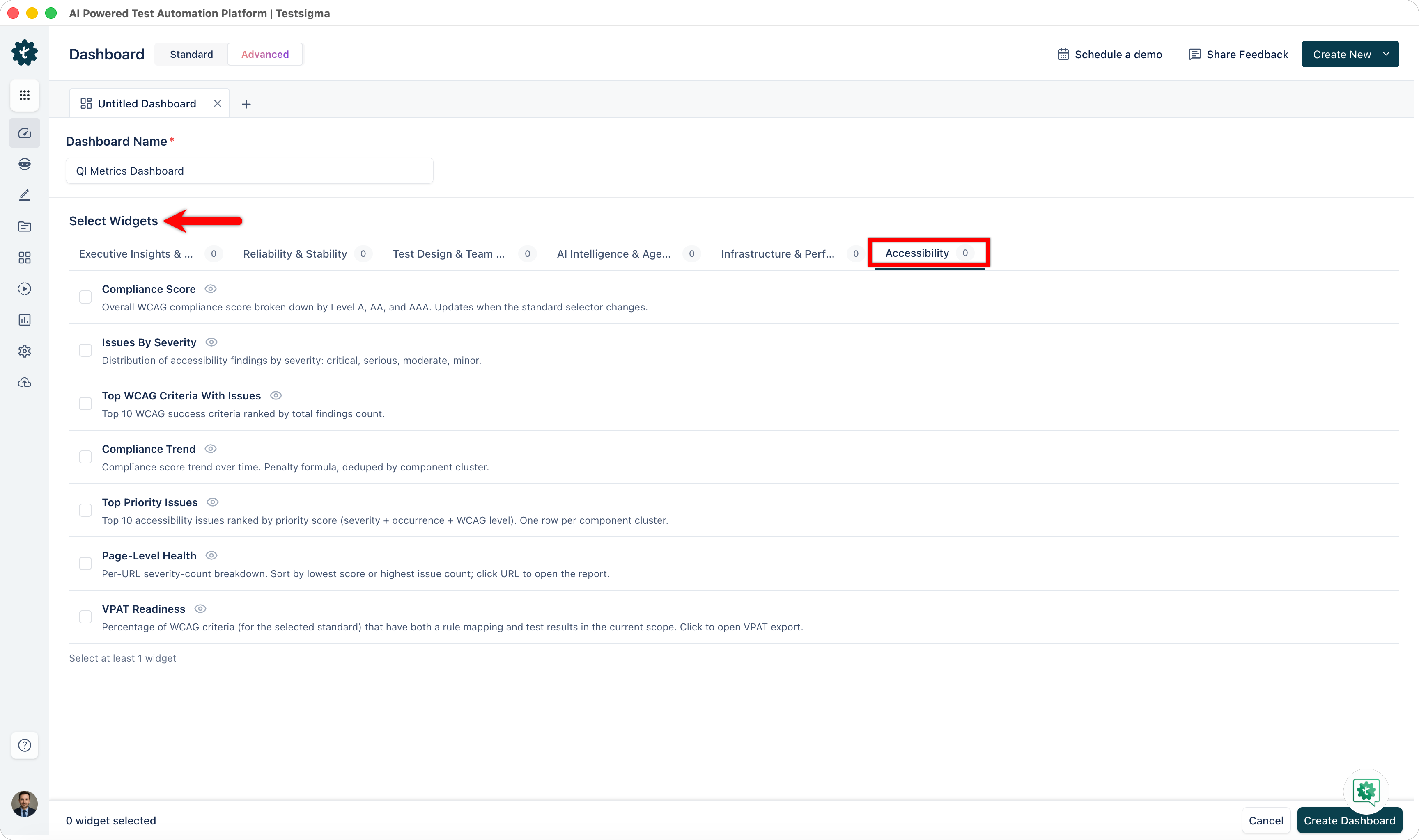 Accessibility Dashboard Widgets