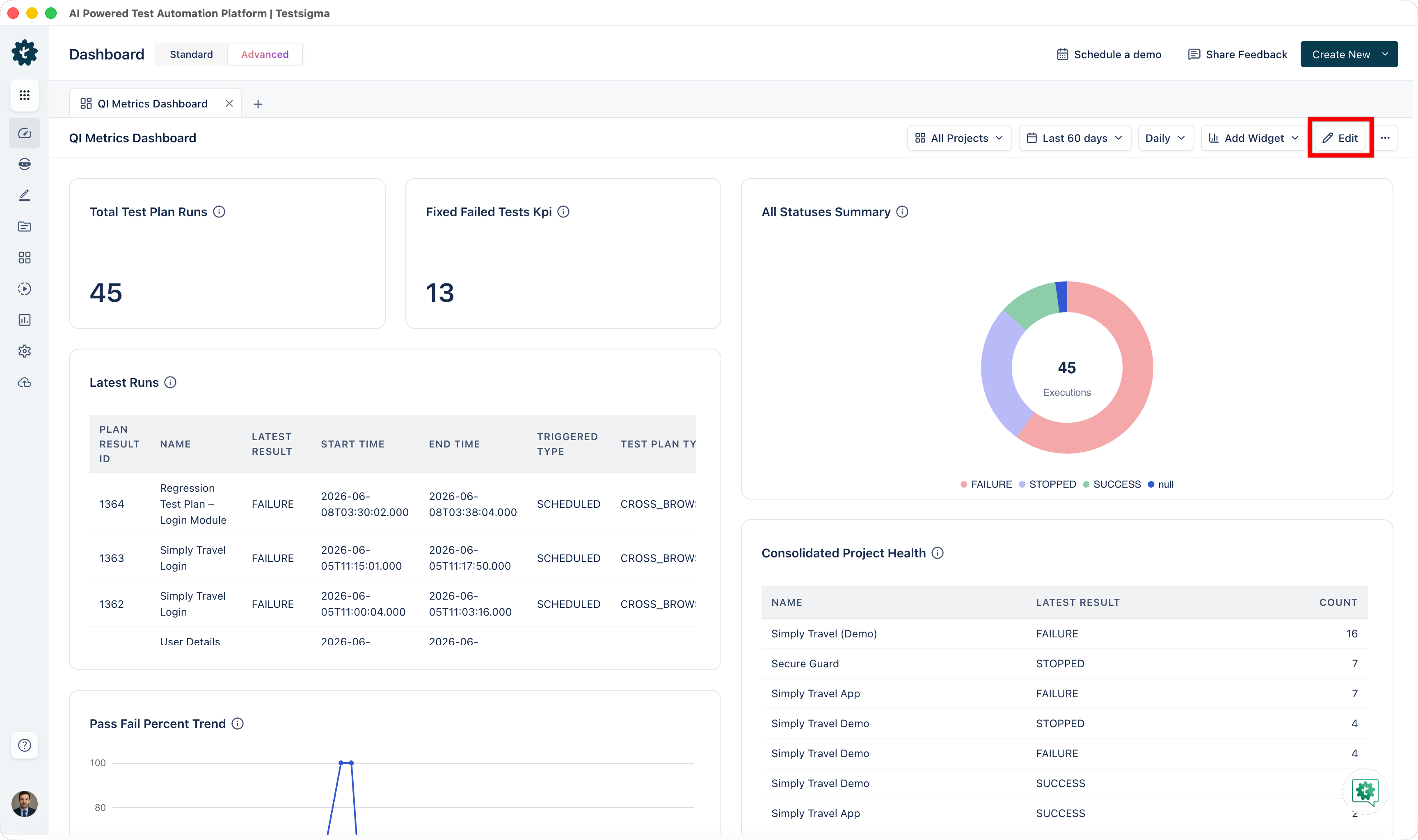 Edit Dashboard Button