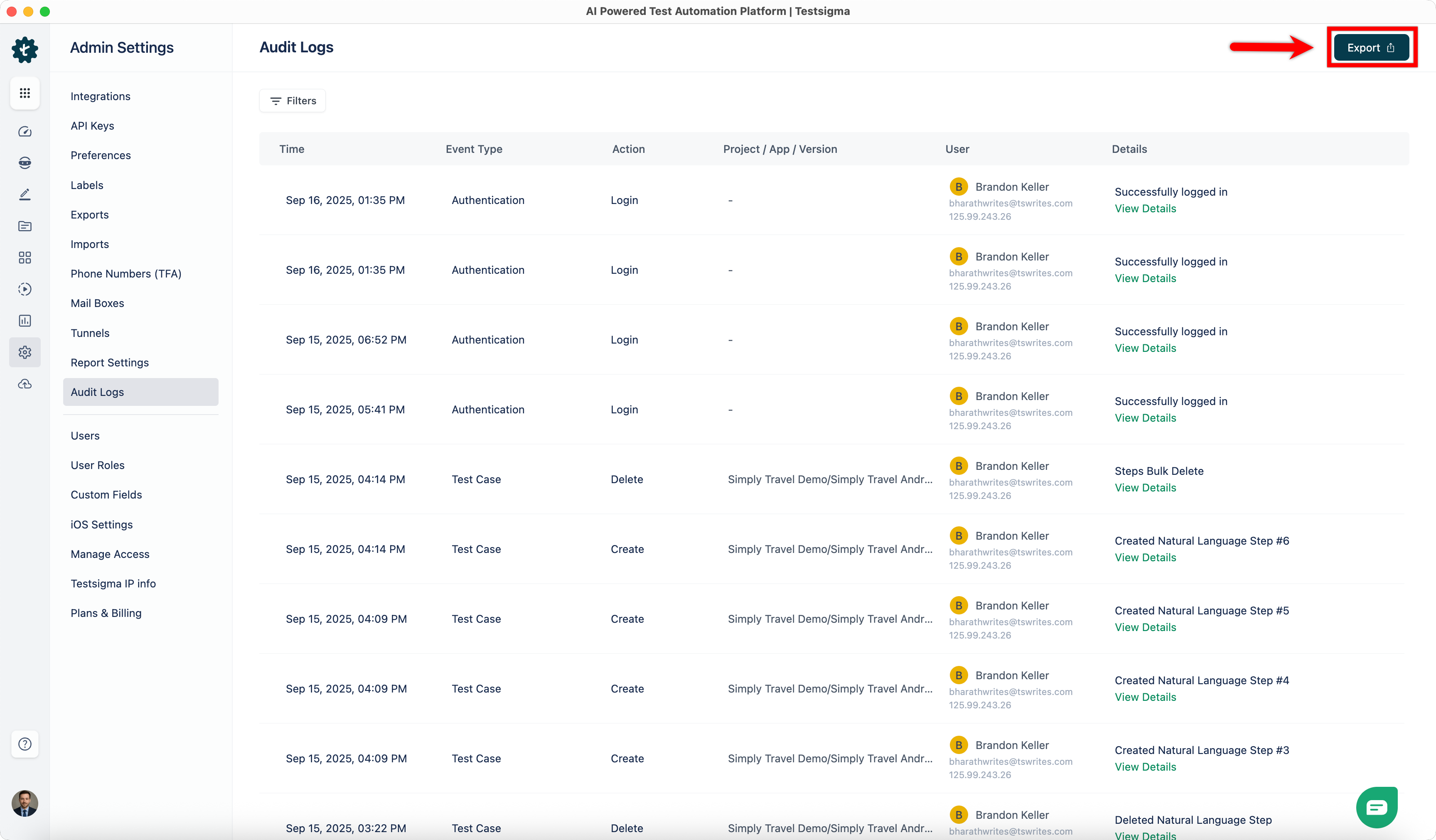 Export Audit Logs