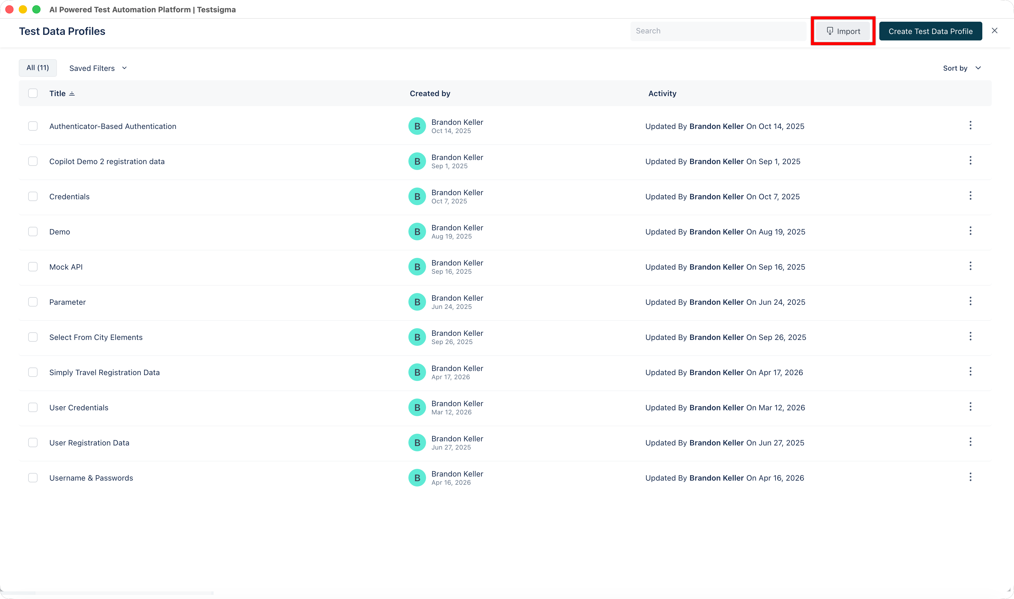 click import button on test data profiles page