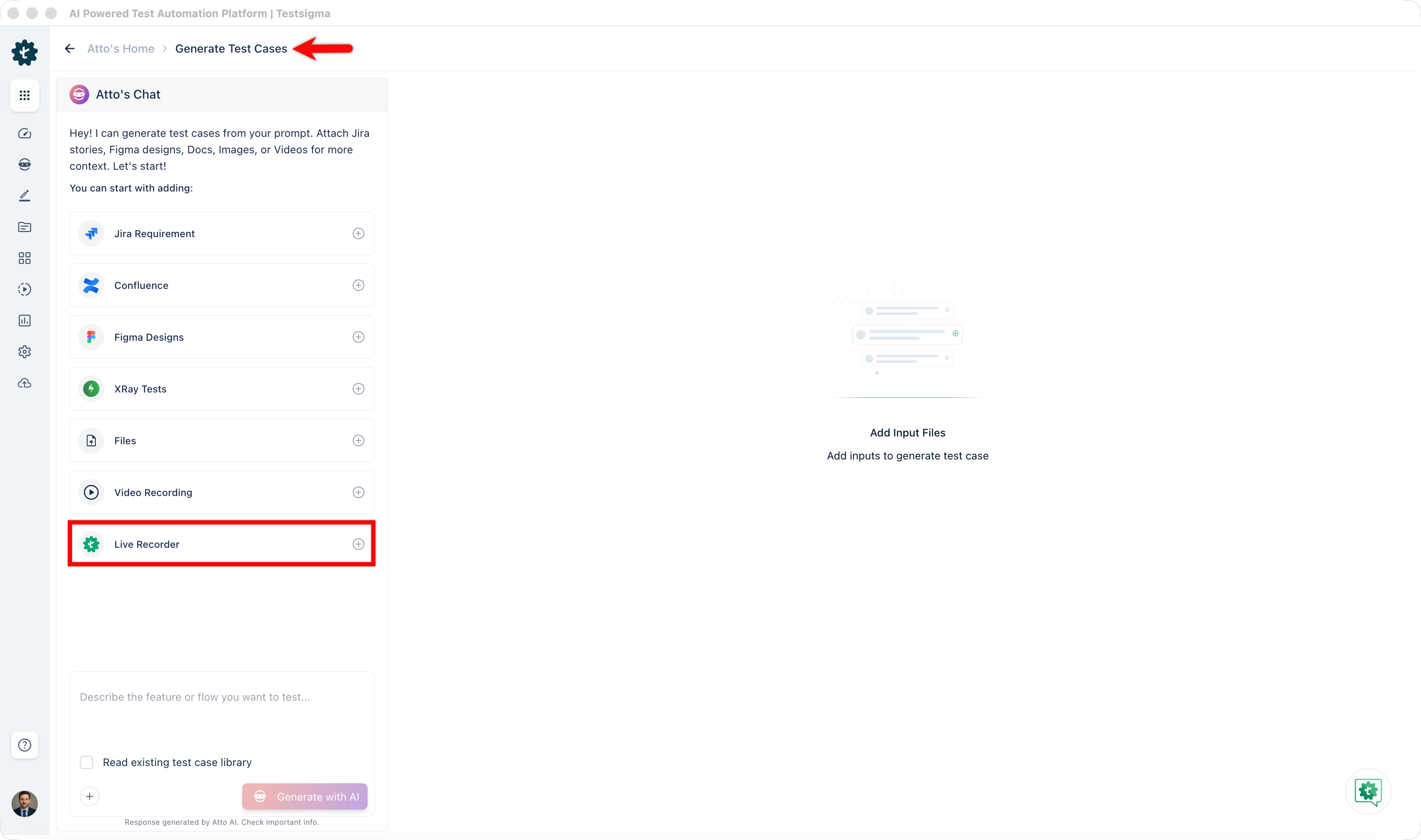 Live Recorder Input Source