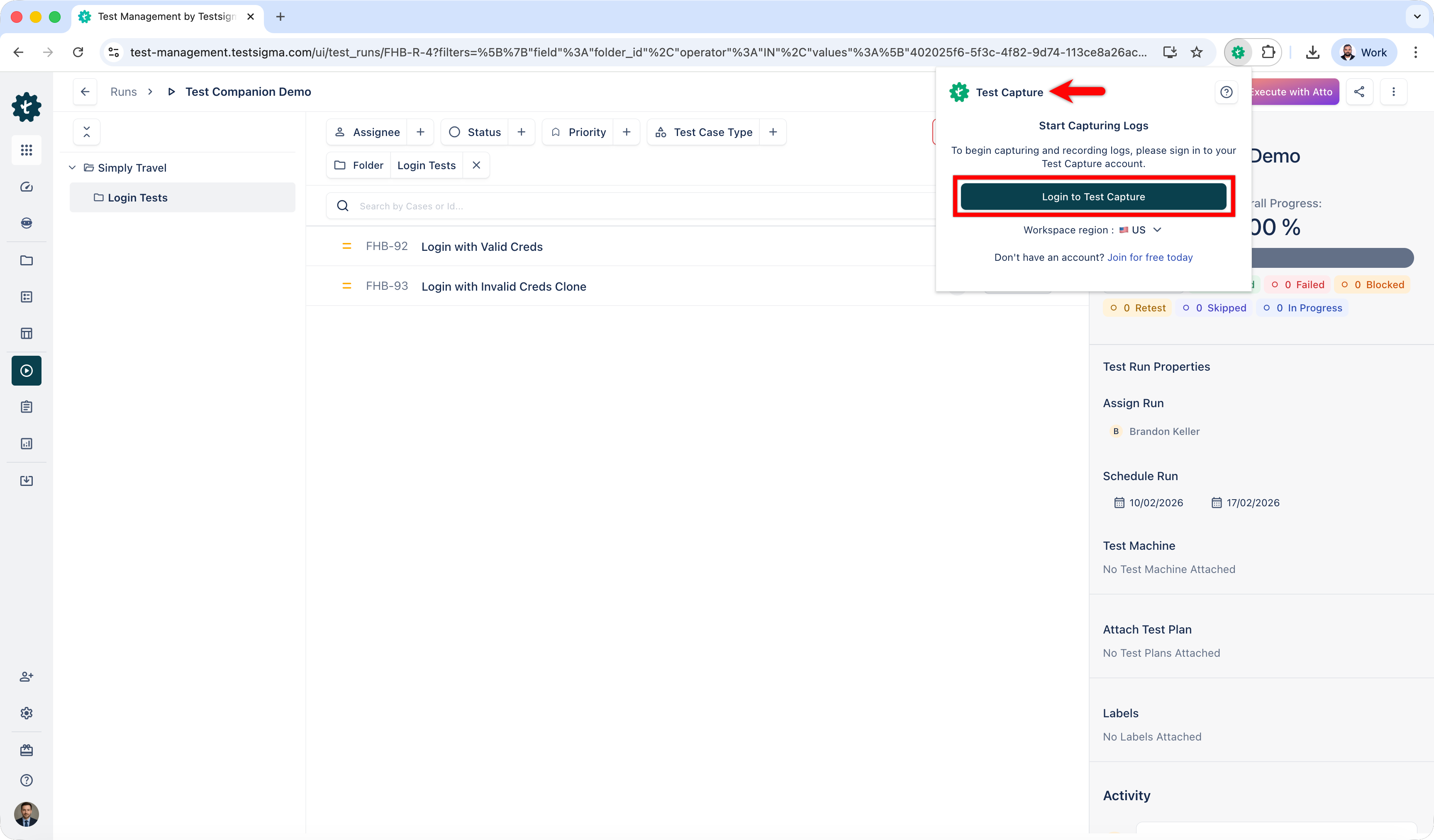 Login to Test Capture
